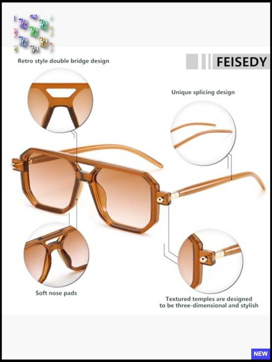 Square Retro Aviator Sunglasses Classic Stylish Frame UV400 Protection Unisex main image 4